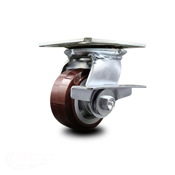 4 Inch Heavy Duty Polyurethane Caster with Ball Bearing and Brake